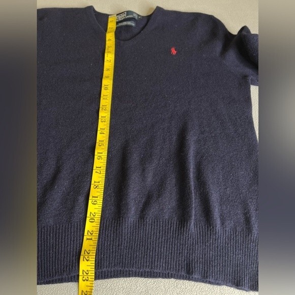 Polo Ralph Lauren Sweater Size Large L Lamb's Wool V-Neck Blue - Picture 10 of 14